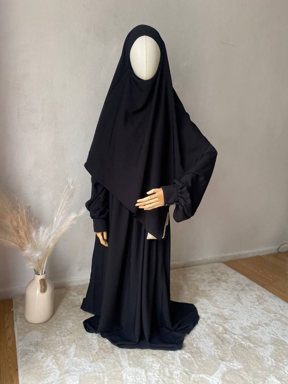 Maha - Black two layer triangle Khimar with niqab ties from OnHerDeen Clothing