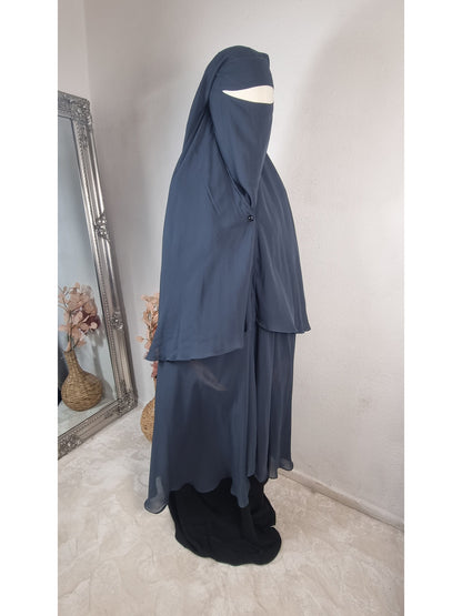 Teak sea long layered niqab OnHerDeen Clothing 