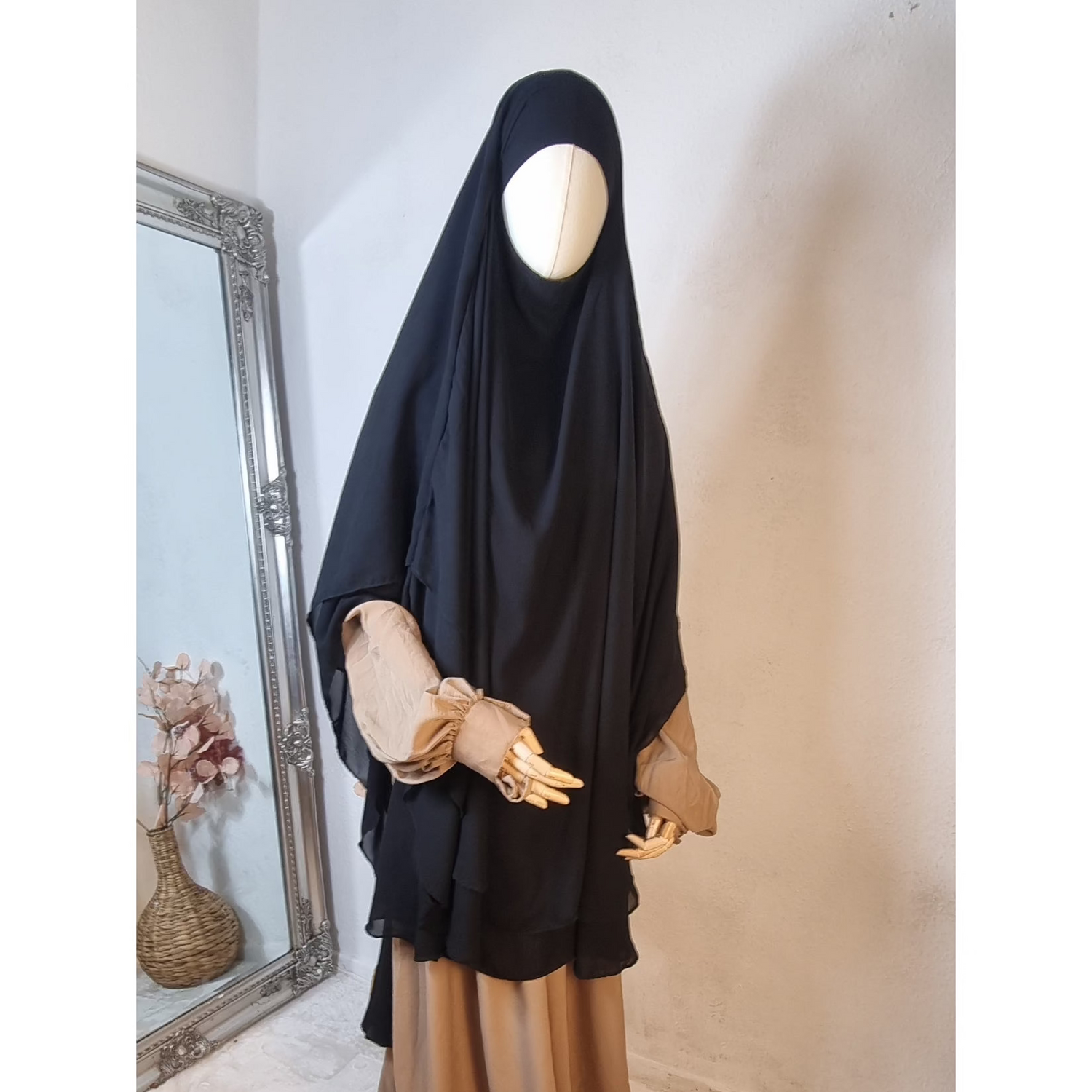 Black 2 layer rounded khimar OnHerDeen Clothing