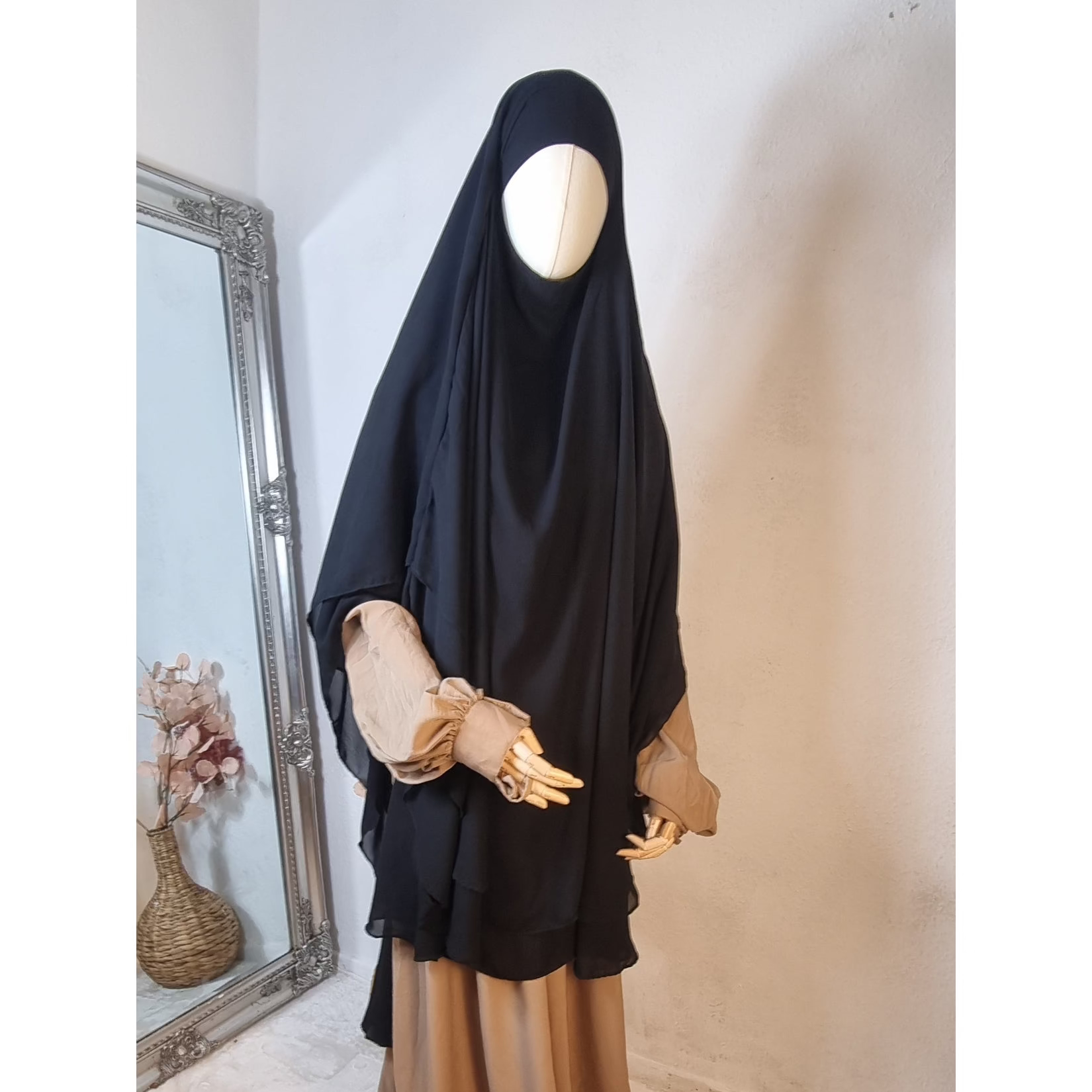 Black 2 layer rounded khimar OnHerDeen Clothing