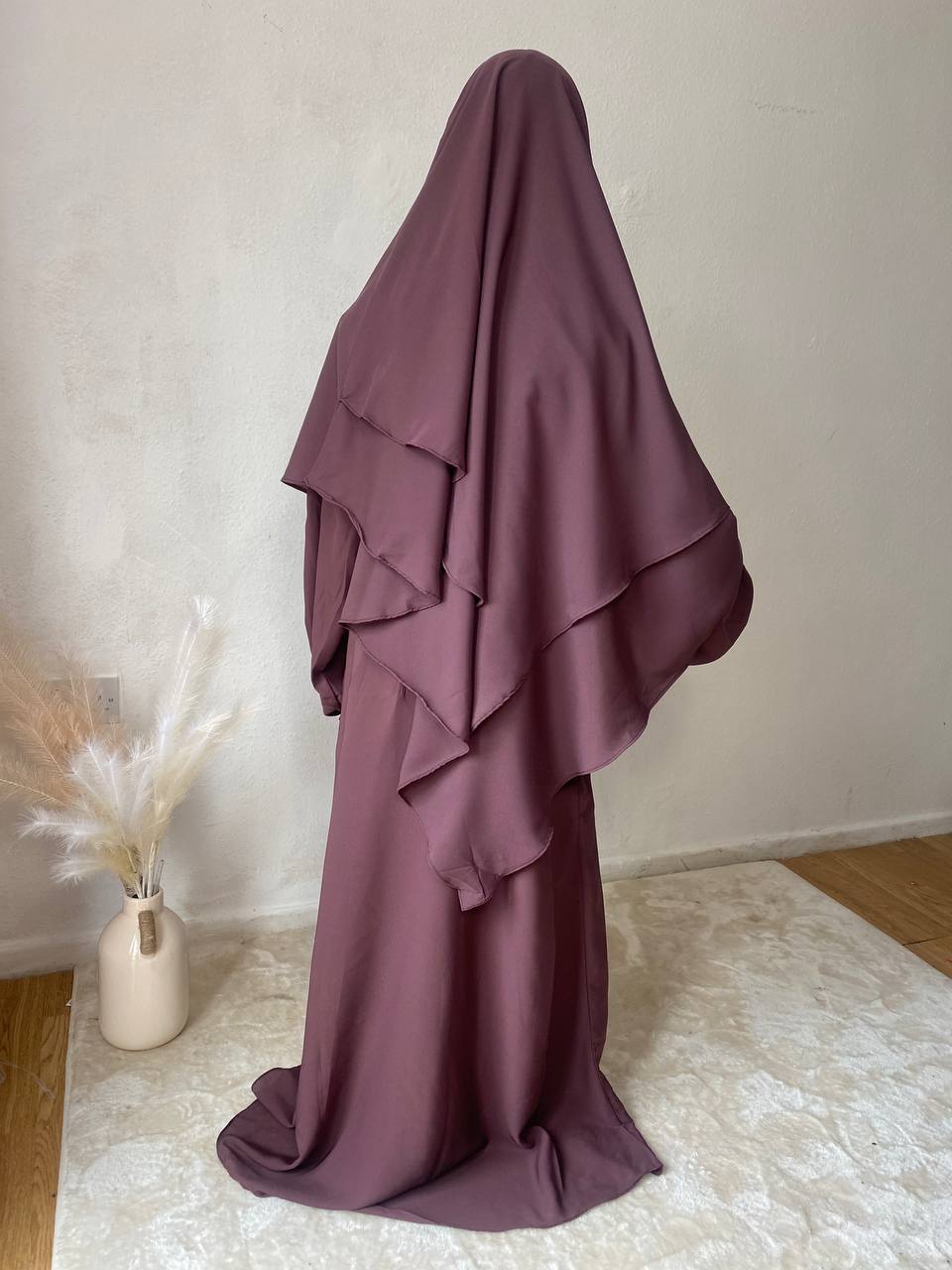 Khimar abaya set Dusky pink stand on a white background