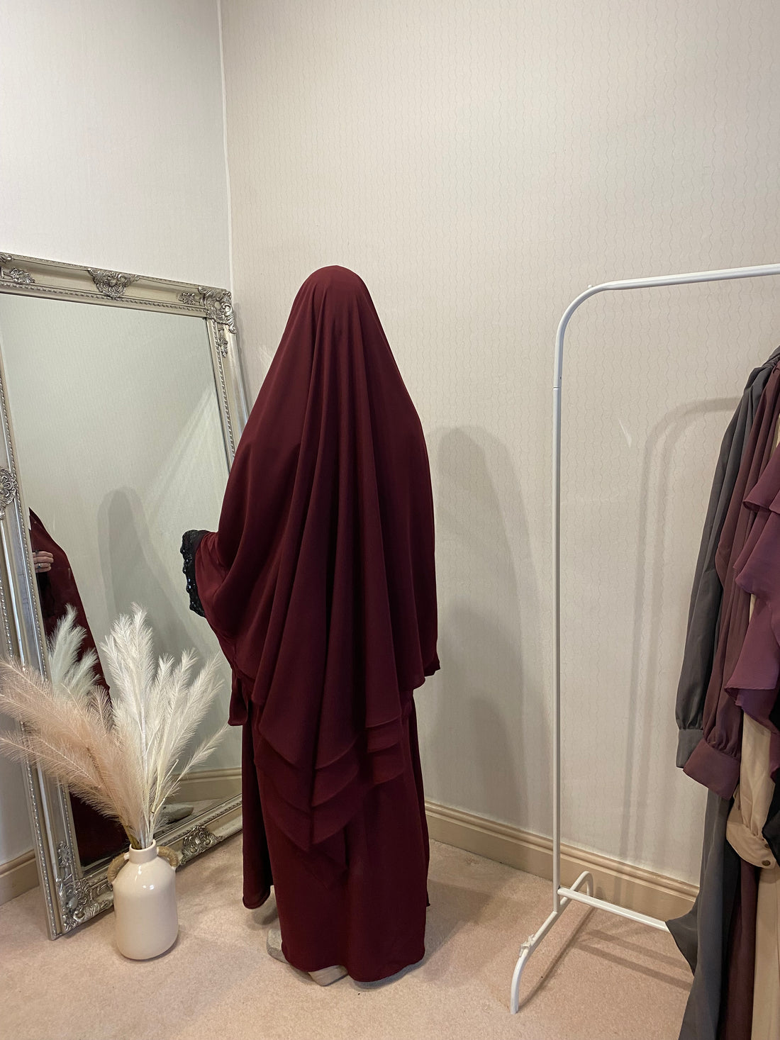 Rose jilbab 2 piece diamond layer himar back - OnHerDeen Clothing