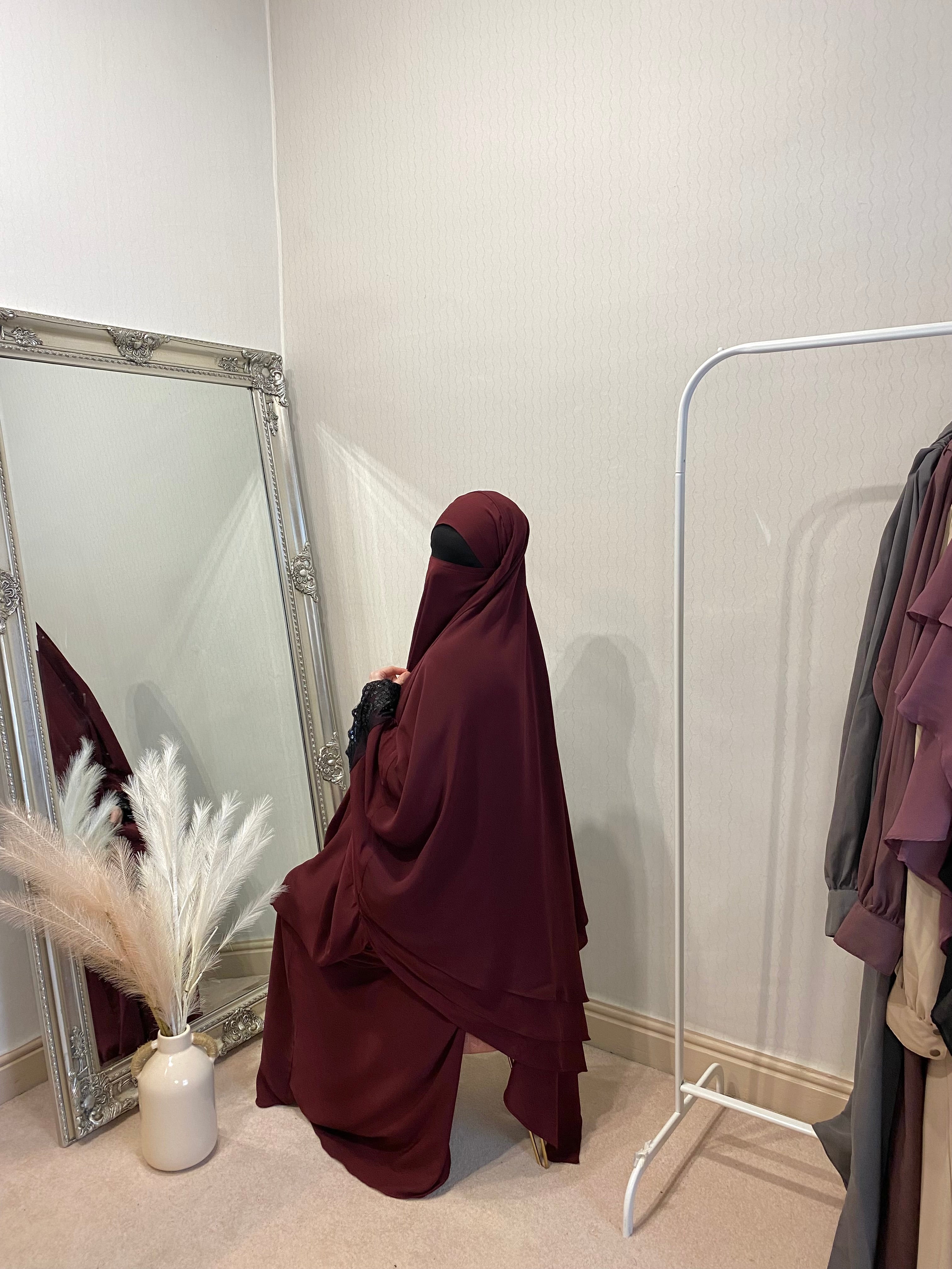 OnHerDeen Clothing- elegant rose jilbab 2 piece style with a diamond layer khimar back