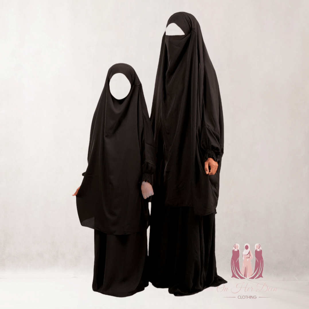 Ruffle sleeves Matte Black Two Piece Jilbab