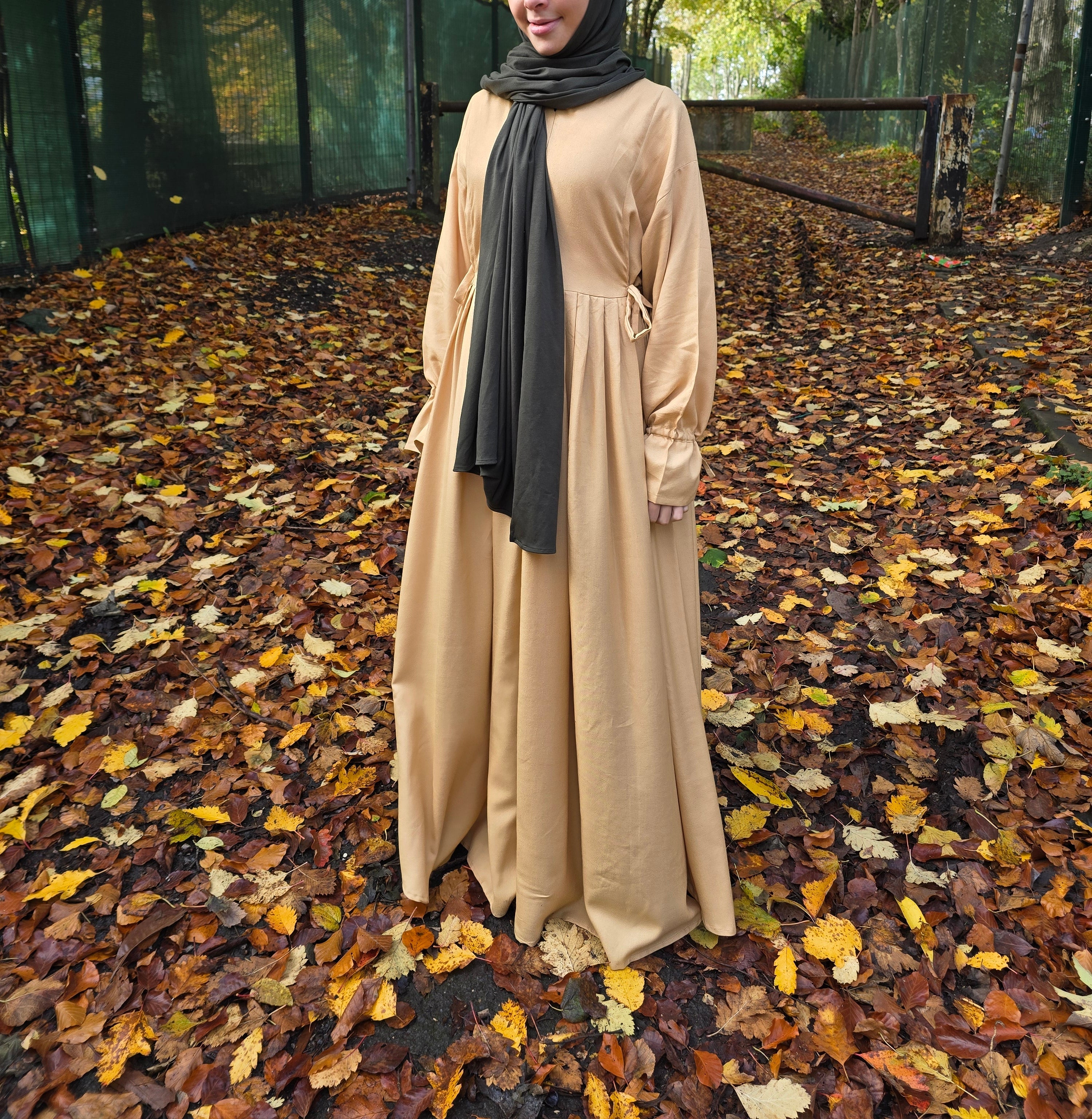 Cute Bow Cotton Abaya -Yellow Squash