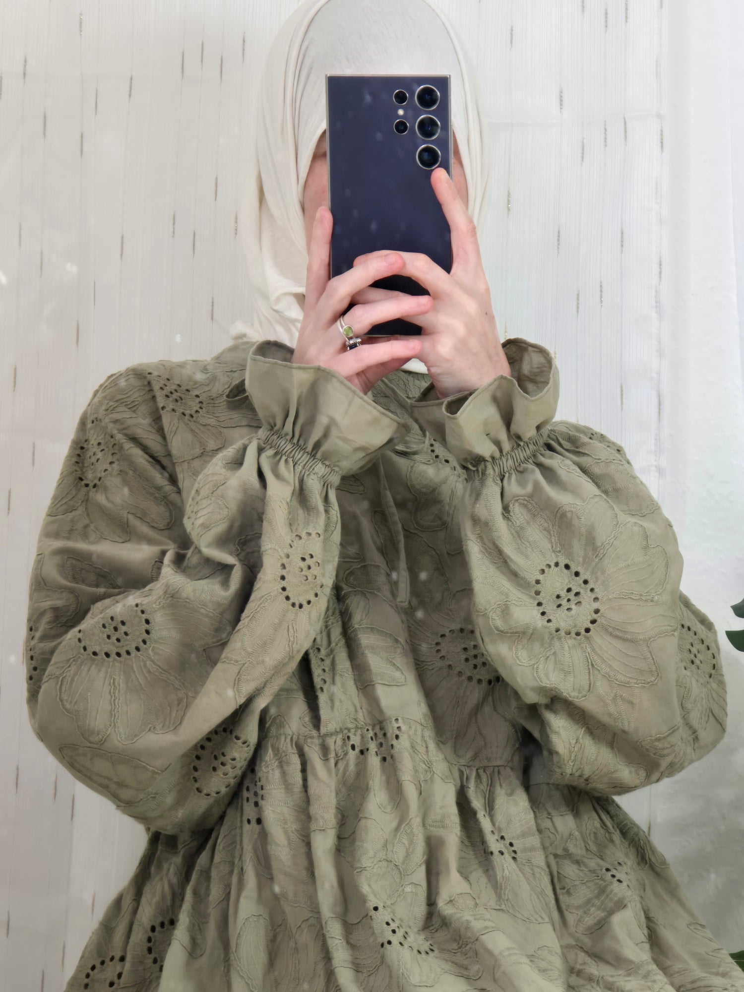 100% Eyelet Cotton Abaya - Sage Fields