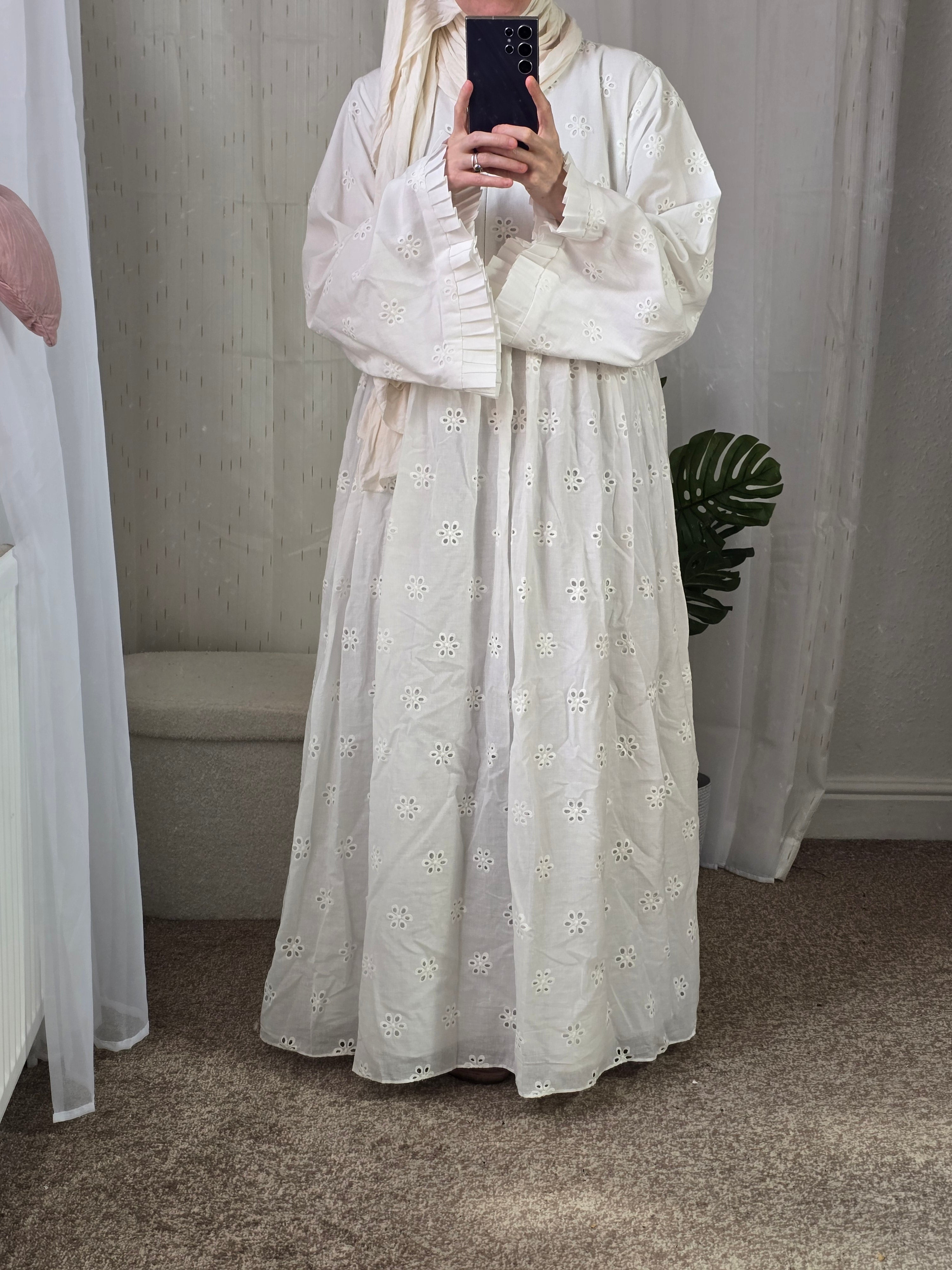 Pure cotton eyelet abaya fully lined with cotton