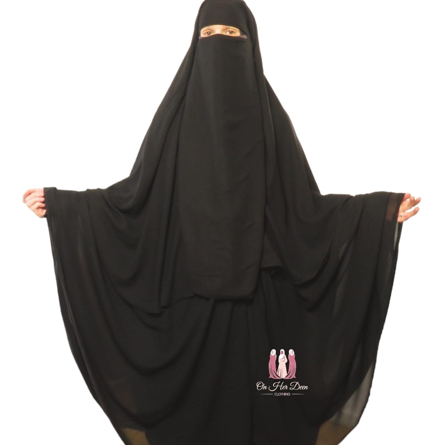Xl Chiffon Niqab-Khimar 3 layer Black OnHerDeen CLOTHING