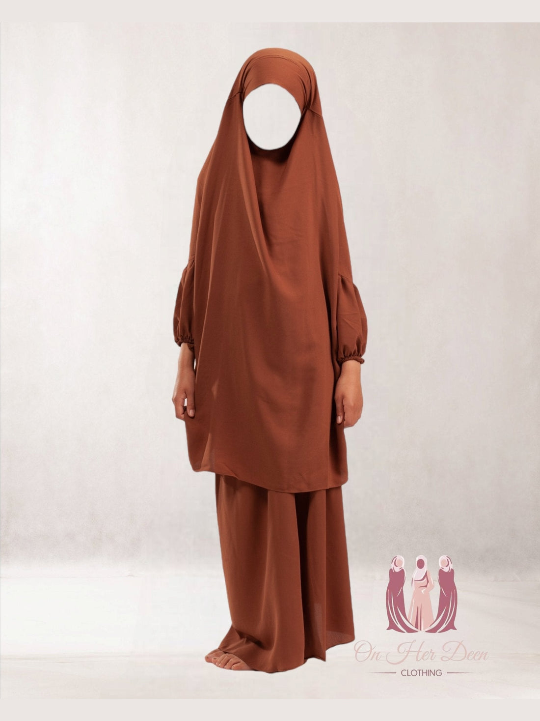 Girls Brown Two piece Jilbab/Prayer dress - OnHerDeen Clothing 