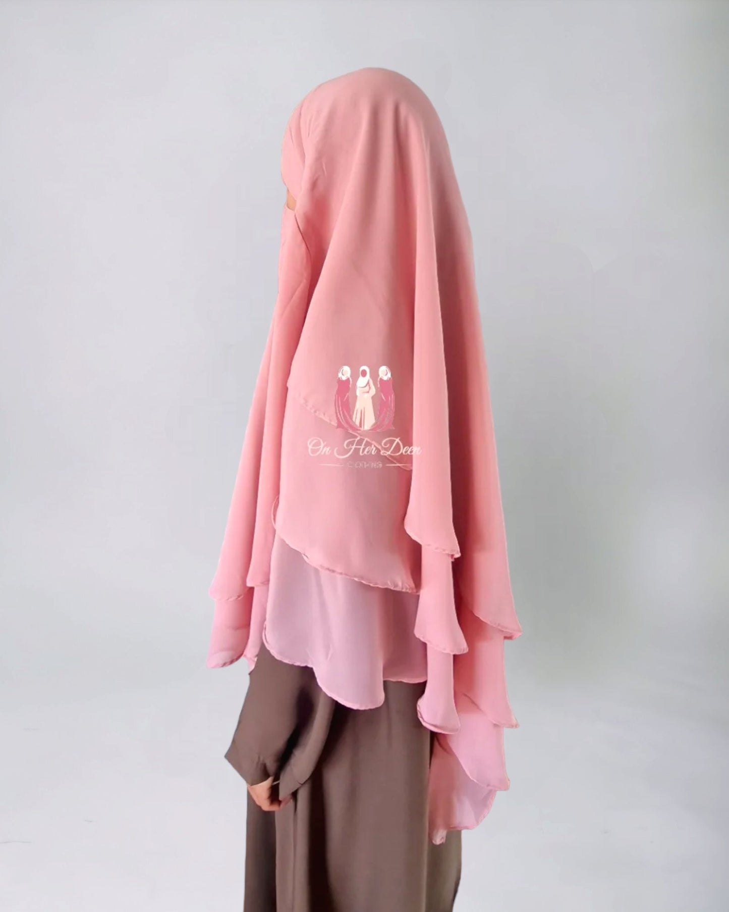 Girls Elegant Diamond layered khimar (pinks) - OnHerDeen