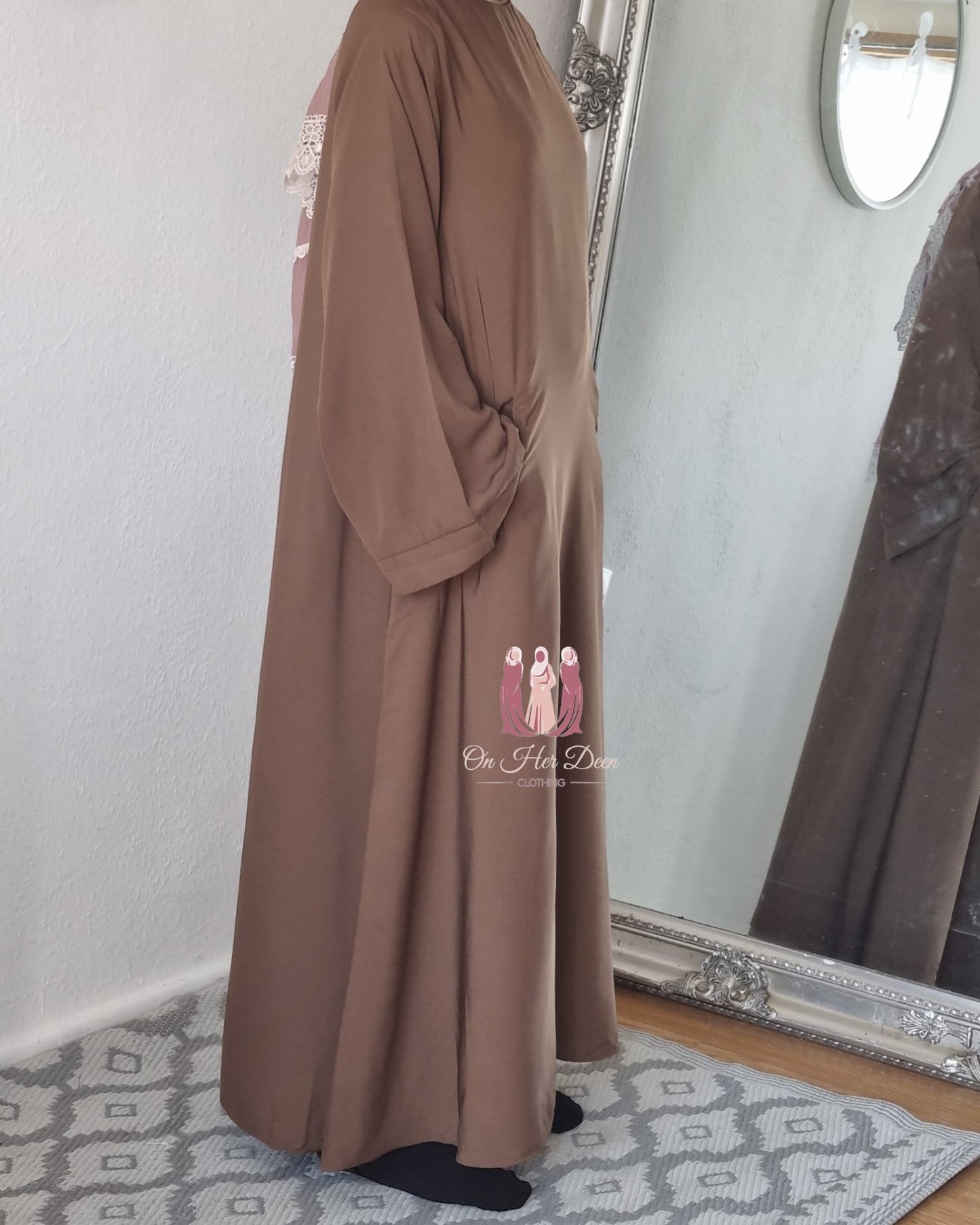 Girls kimono sleeve wide Abaya with pockets - OnHerDeen