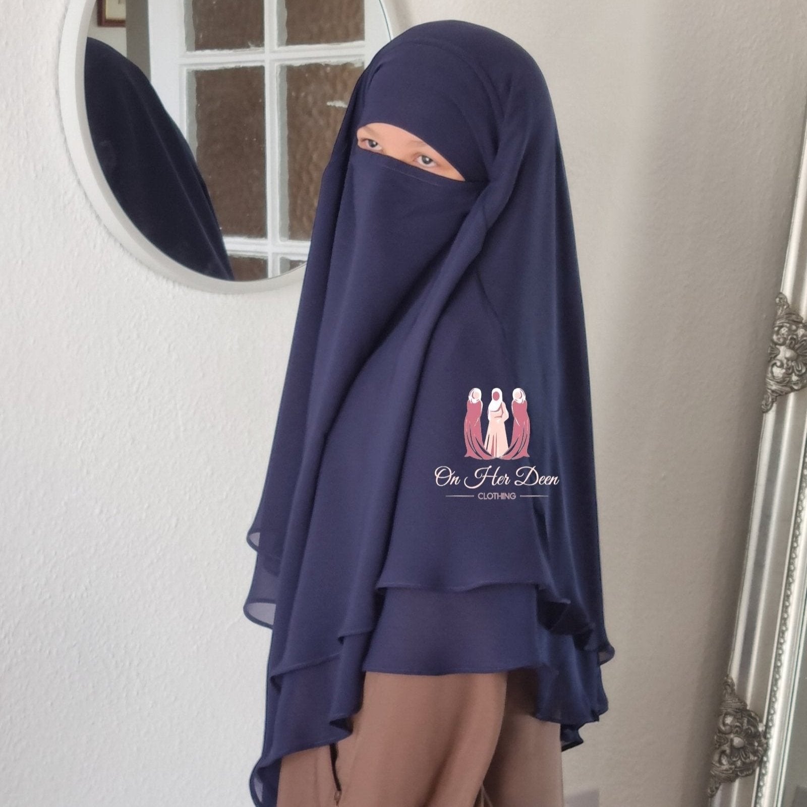 kids 2 Layered Khimar navy blue