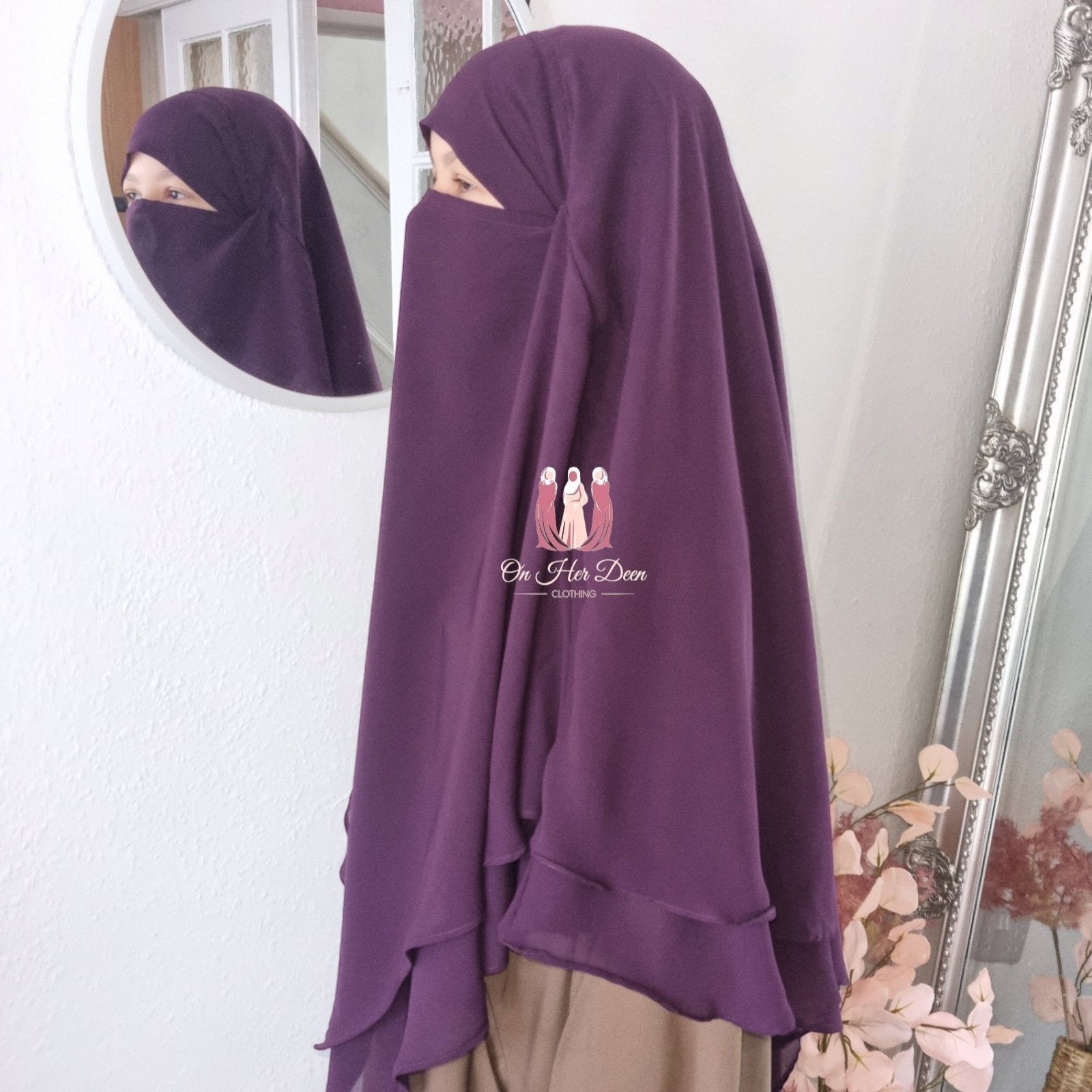 kids 2 Layered Khimar deep purple onhrdeen