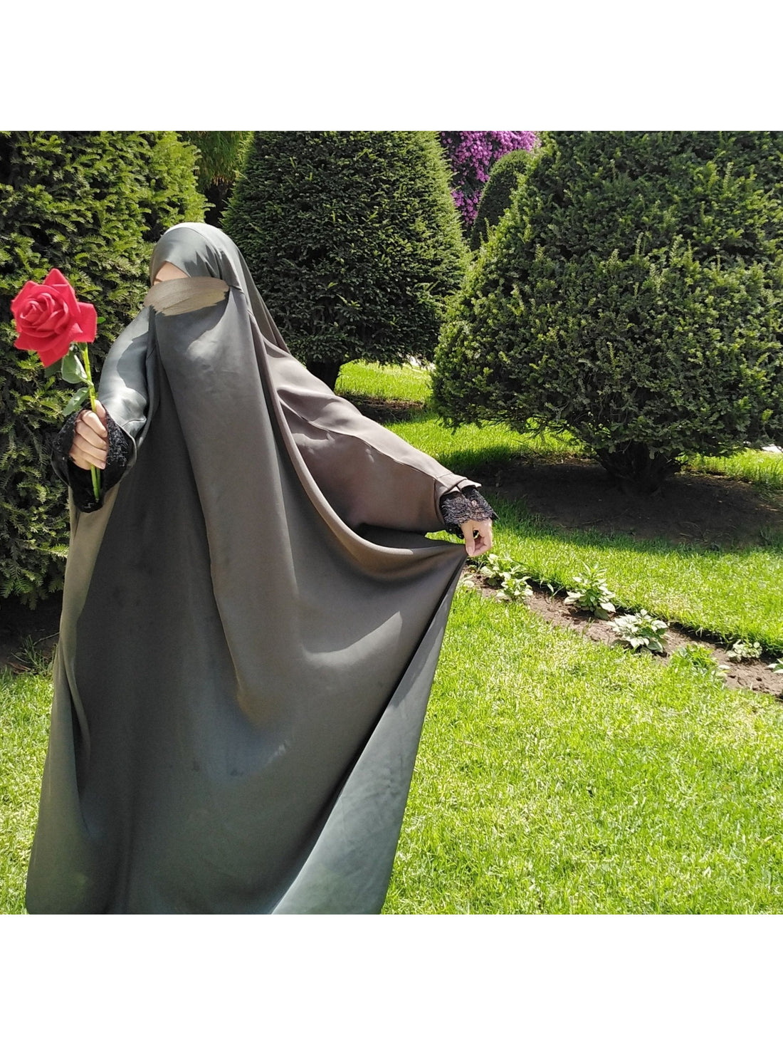 Luxury Fan Lace sleeve 1piece Jilbab/ prayer dress - OnHerDeen