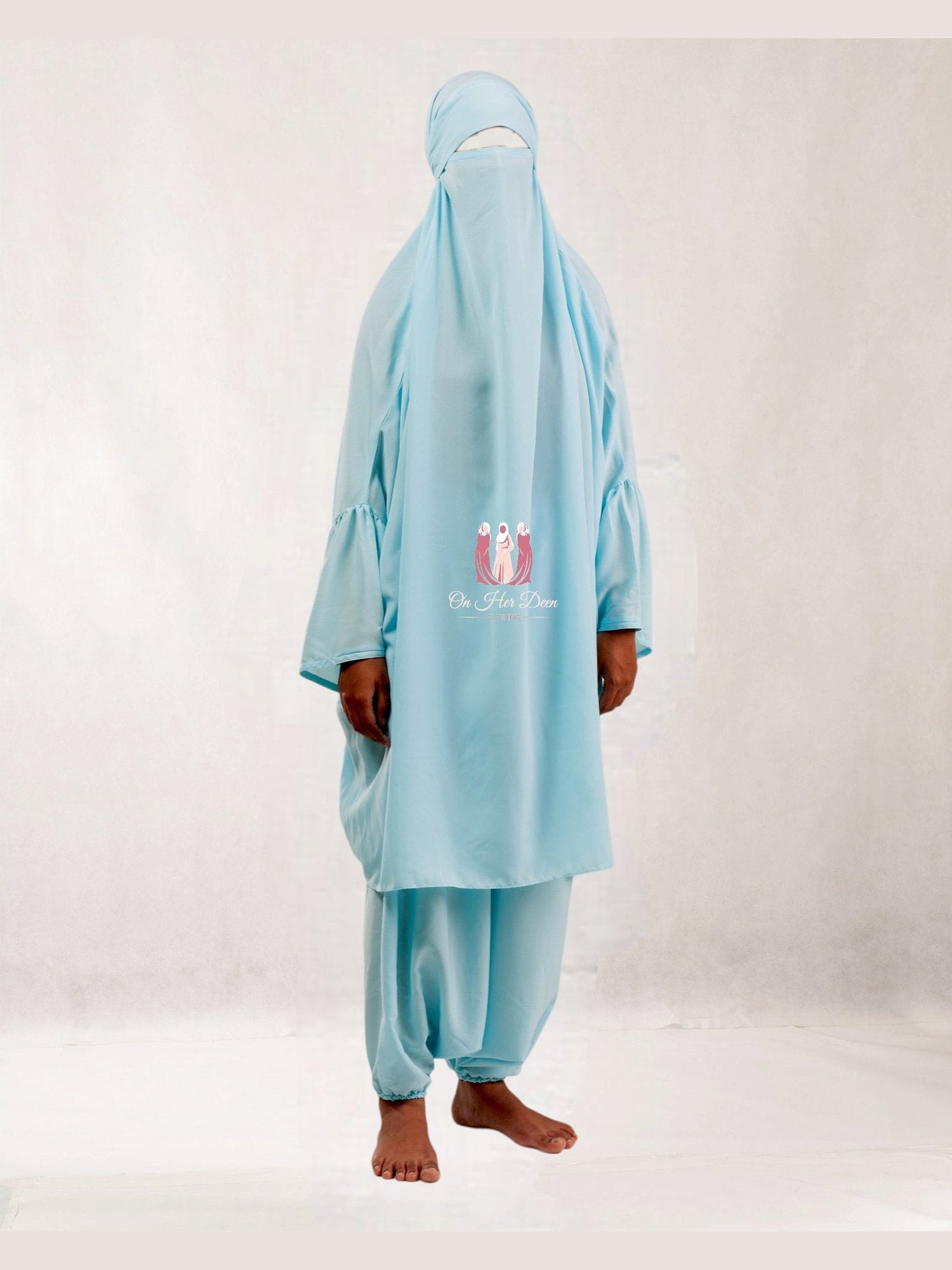 Premium Matte blue 2piece Jilbab with hareem pants - OnHerDeen
