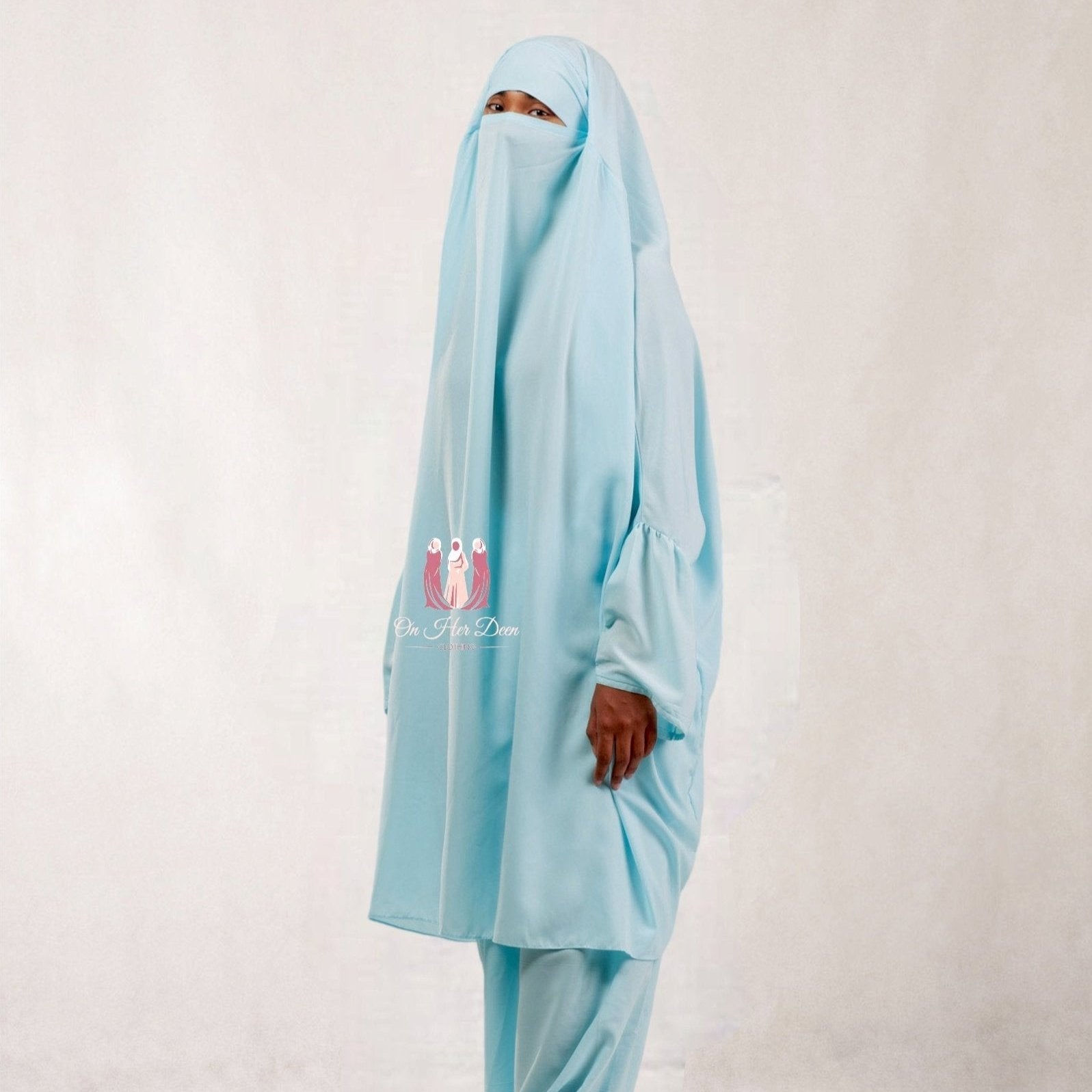 Soft Blue 2piece Jilbab with hareem pants