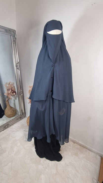 Teal sea long layered niqab OnHerDeen Clothing 