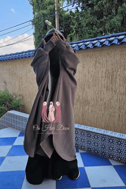 Women in oversized poncho fleece modest fashion -OnHerDeen Clothing 