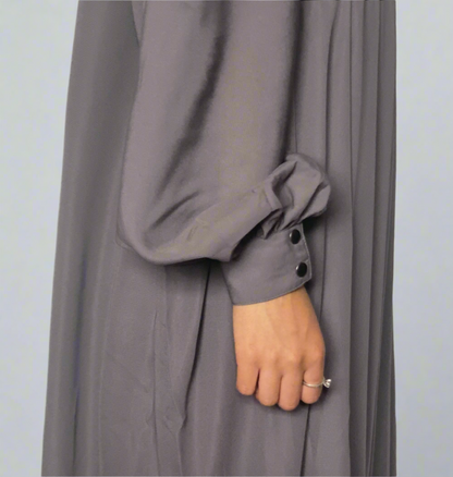 Girls 2 Layer Khimar with Russian  Abaya- Grey