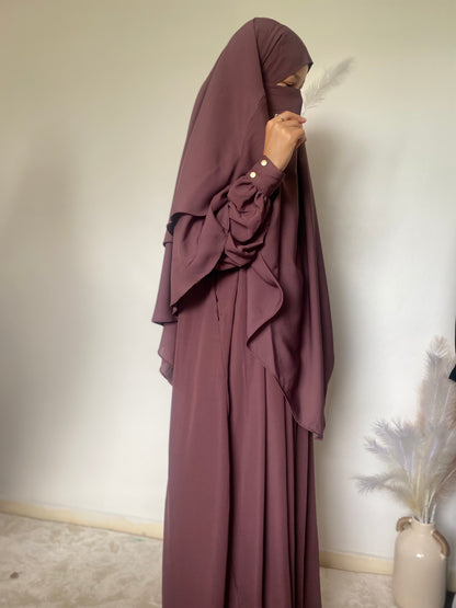 Girls abaya with 2 layer khimar dusky pink 