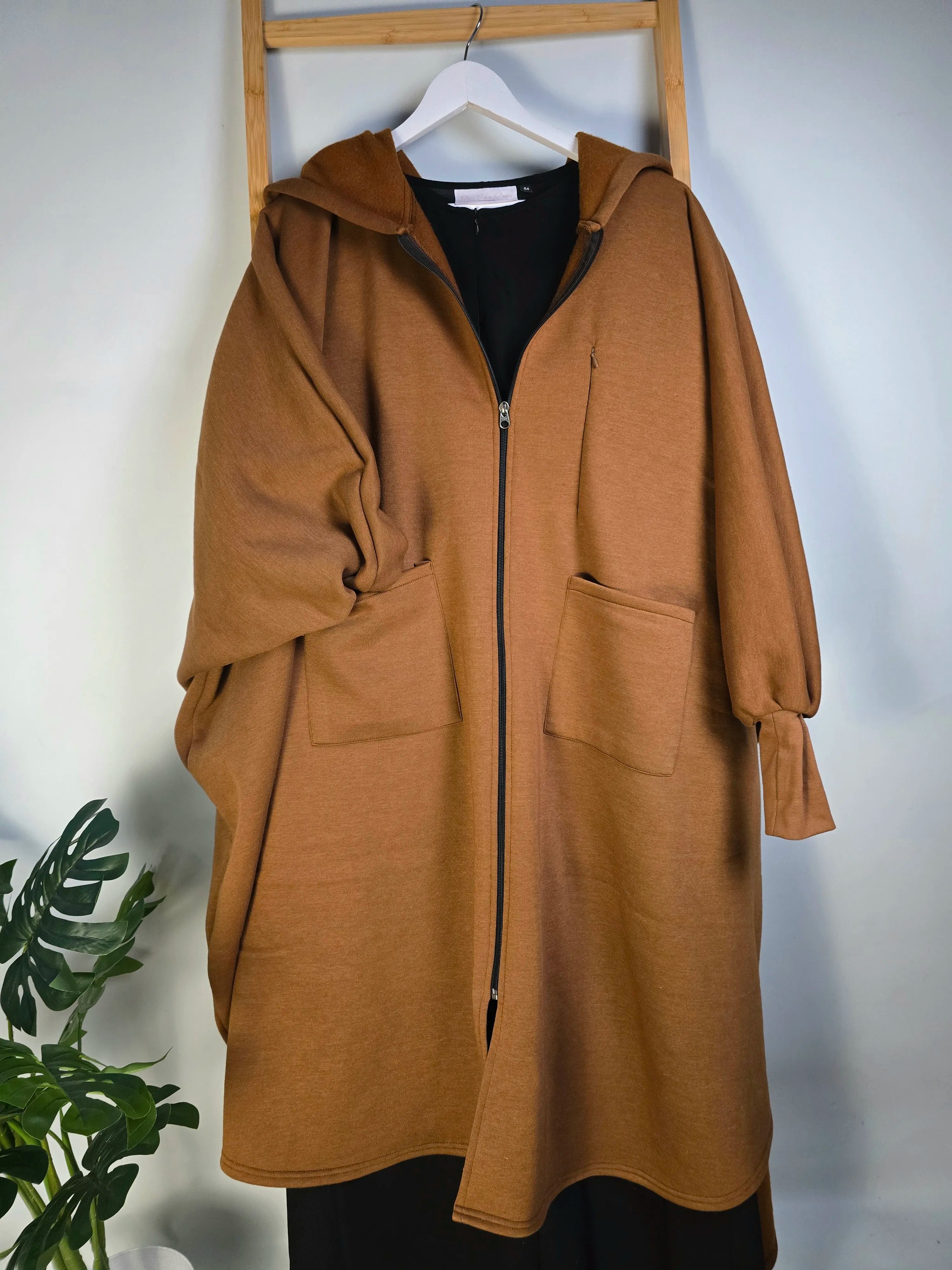 Hanging oversized poncho abaya fleece in mocha brown colour - OnHerDeen 