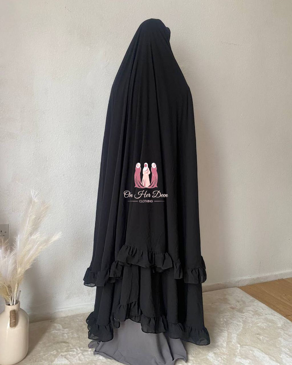 extra long black ruffle niqab