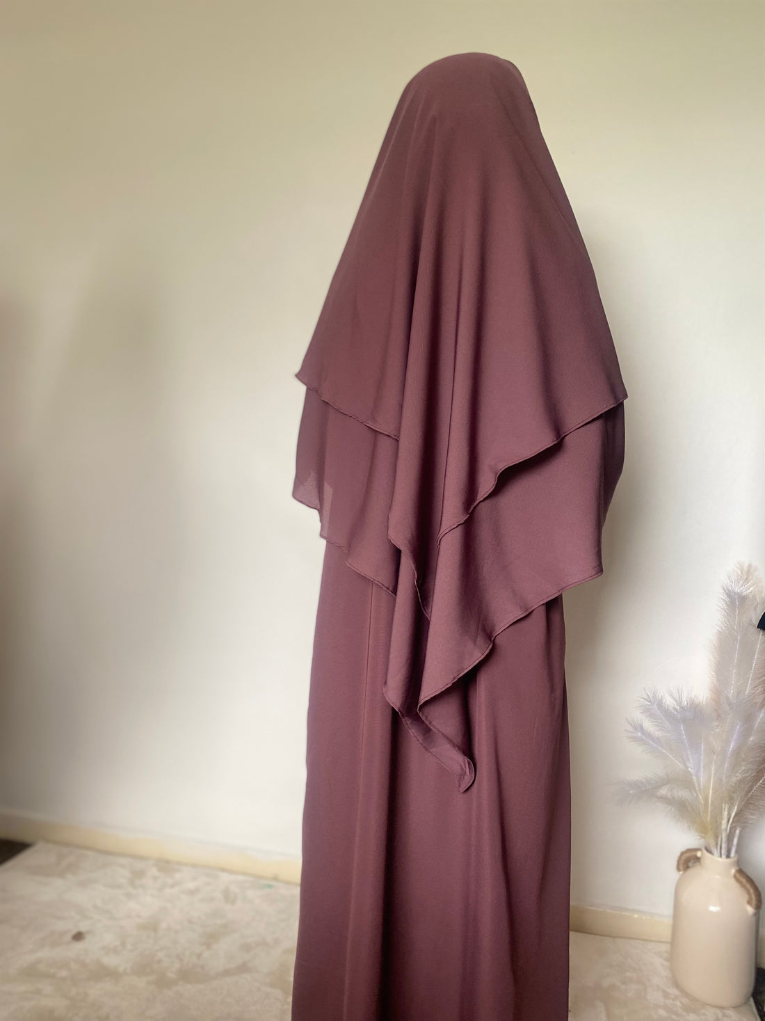 Maha Abaya and 2 layer diamond khimar dusky pink 