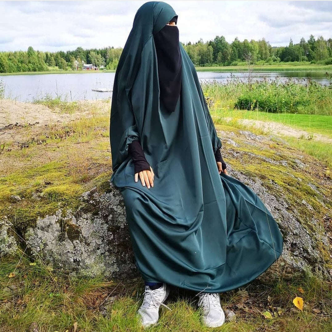 Nida Fabric thumbhole sleeve 1 piece jilbab - Emerald Green color onherdeen clothing 