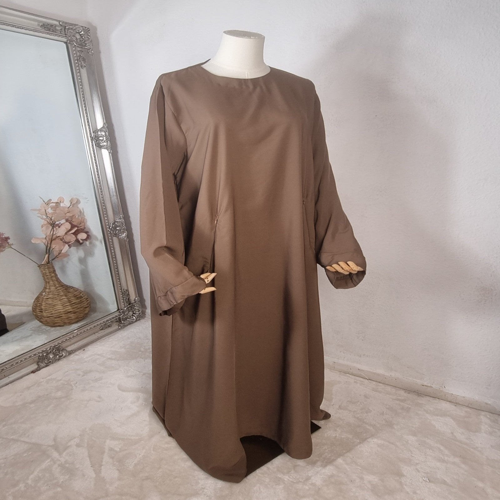 Wide Sleeve Brown Abaya Nursing friendly OnHerDeen CLOTHING