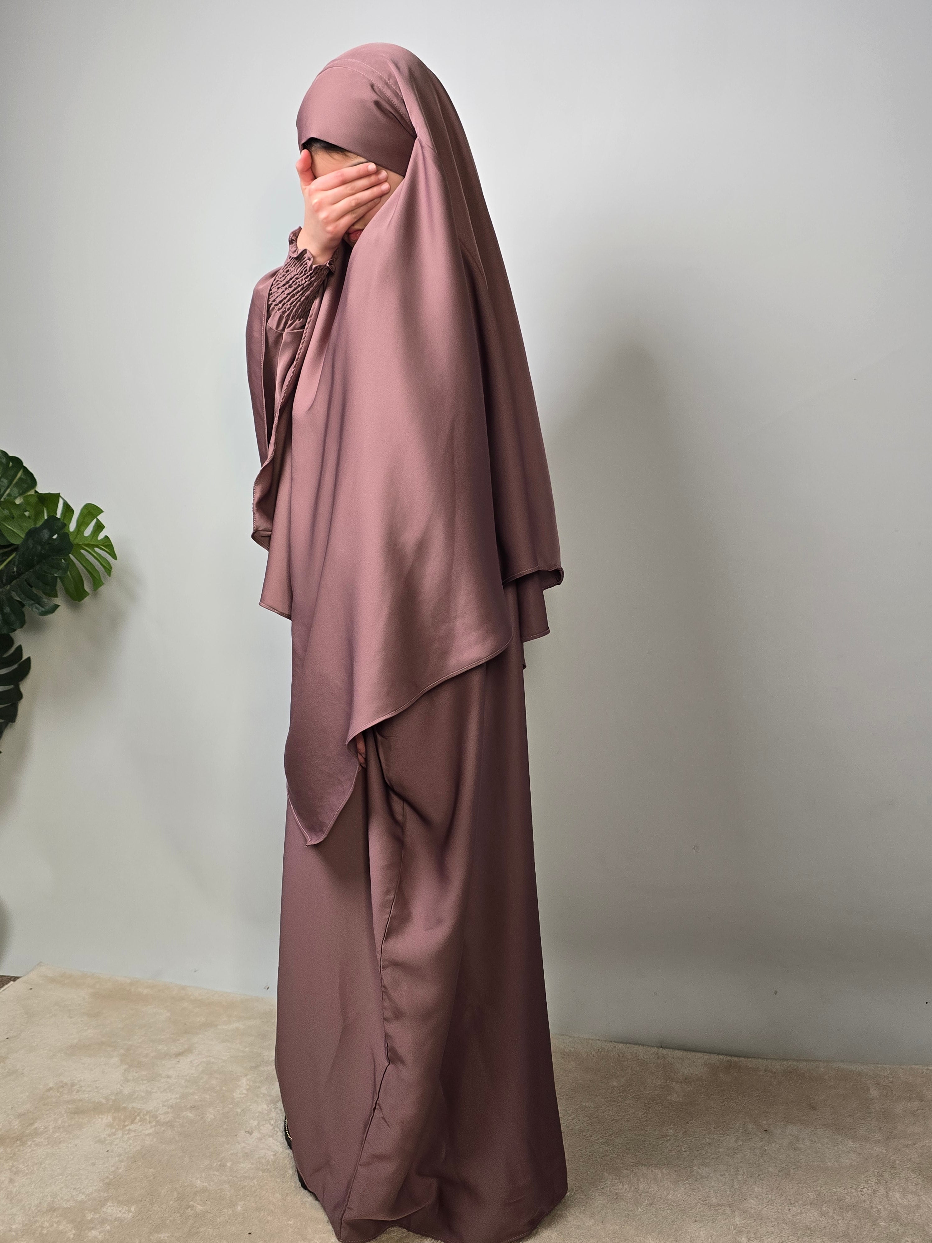 Girls in mauve Butterfly Abaya &amp; khimar set 