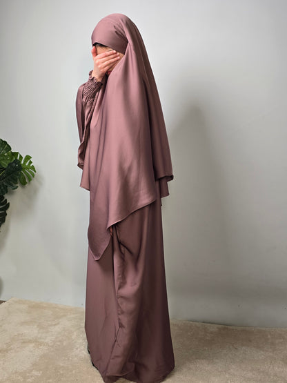 Girls in mauve Butterfly Abaya &amp; khimar set 