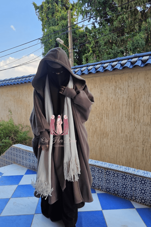 Muslim women in oversized poncho fleece jacket from OnHerDeen Clothing 