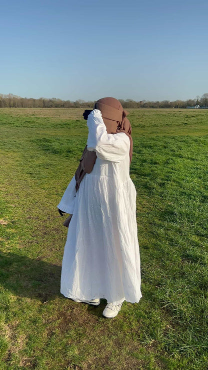 Eyelet Cotton Abaya Fully Lined Nursing Friendly