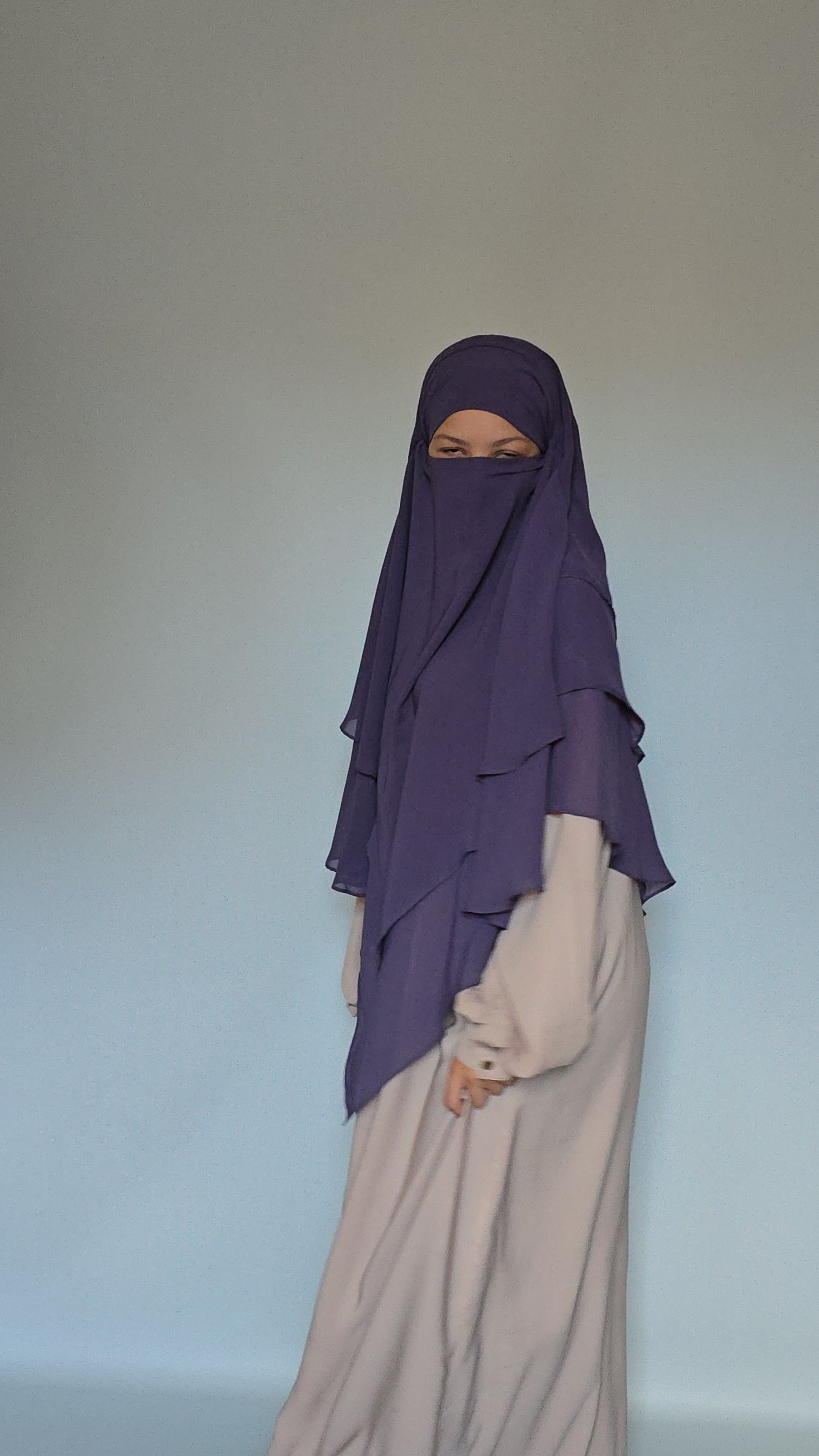 3 Layer Chiffon Khimar with Niqab ties