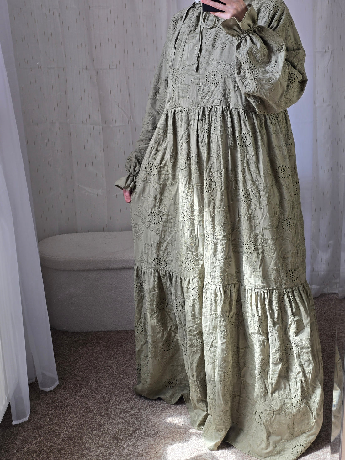 Sage Field Abaya 100% eyelet cotton abaya 