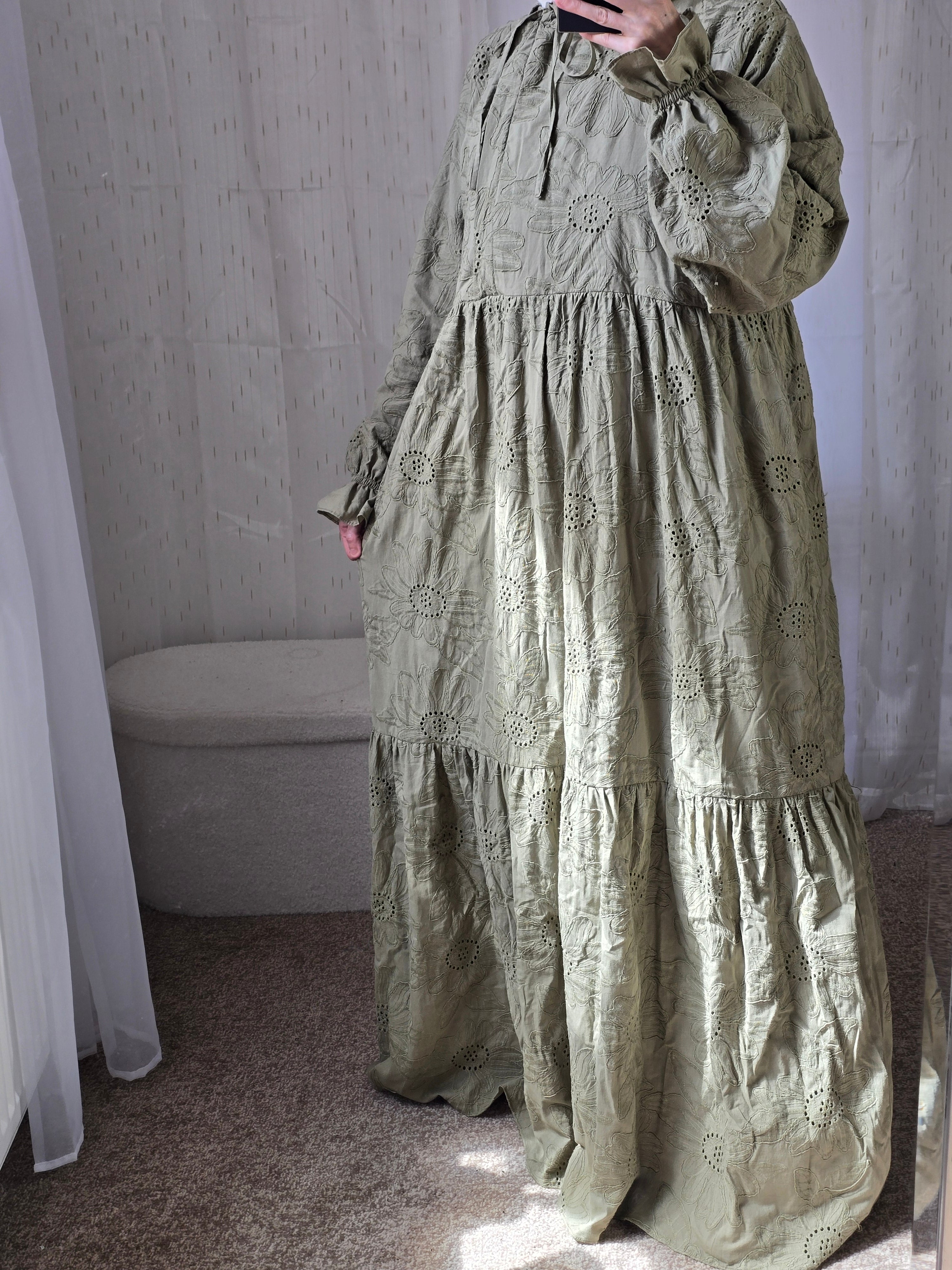 Sage Field Abaya 100% eyelet cotton abaya 