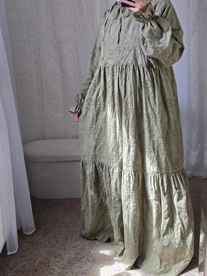 Sage Field Abaya 100% eyelet cotton abaya 