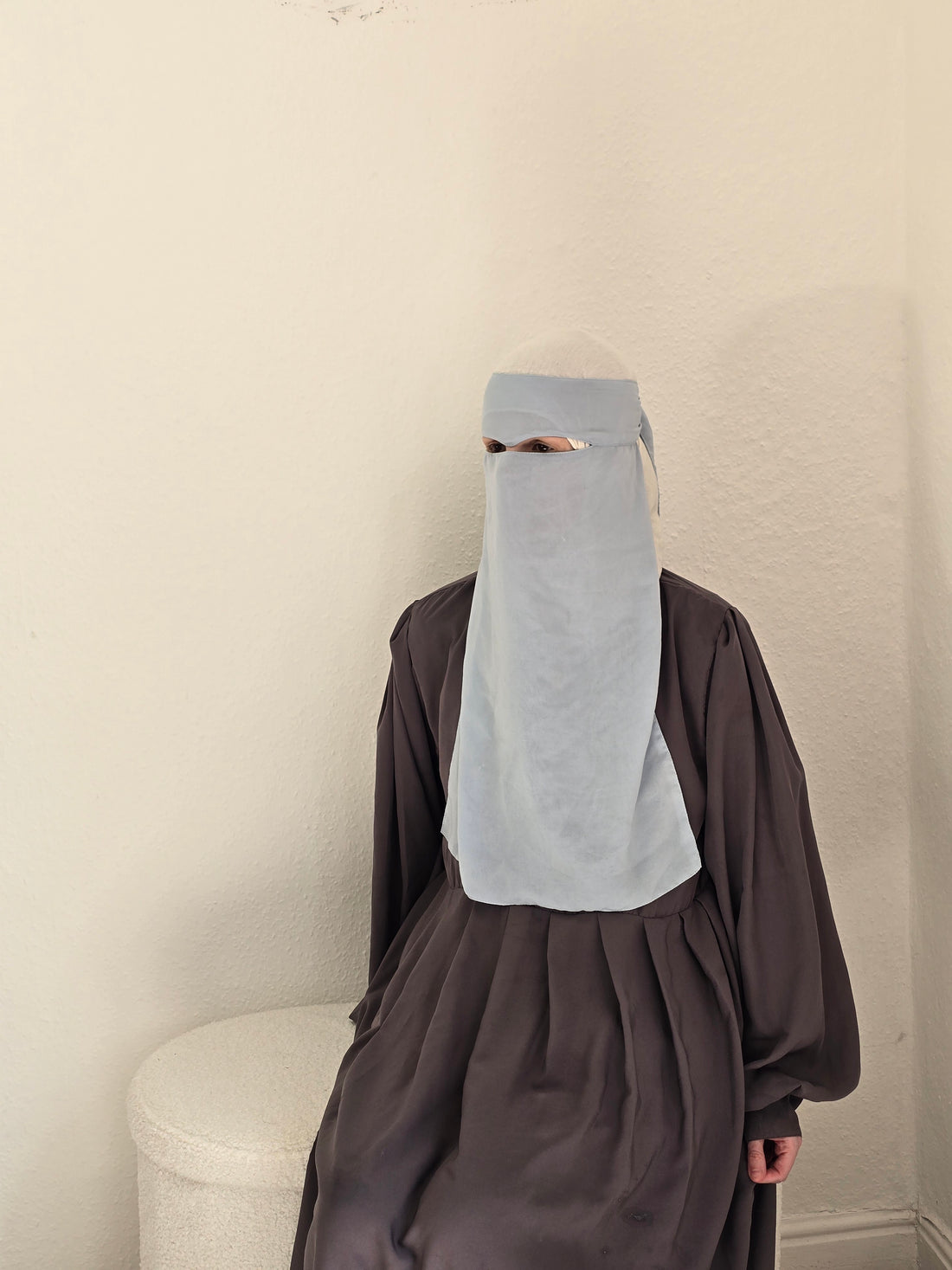 Soft baby pastel blue single layer peak style niqab 