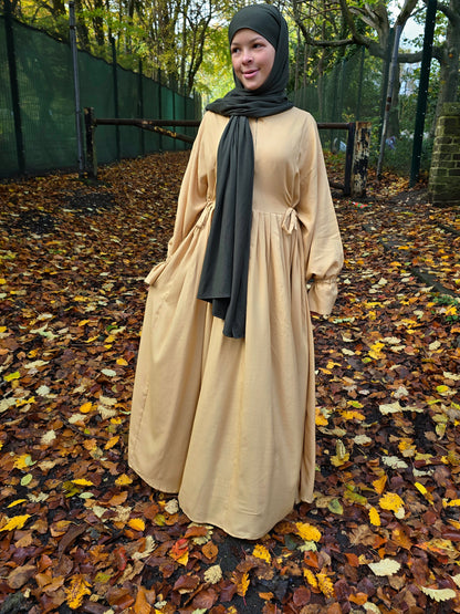 Cute Bow Cotton Abaya -Yellow Squash