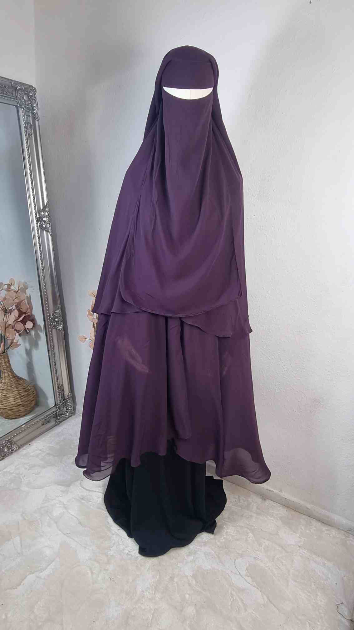 Long layered Niqab deep purple OnHerDeen Clothing 