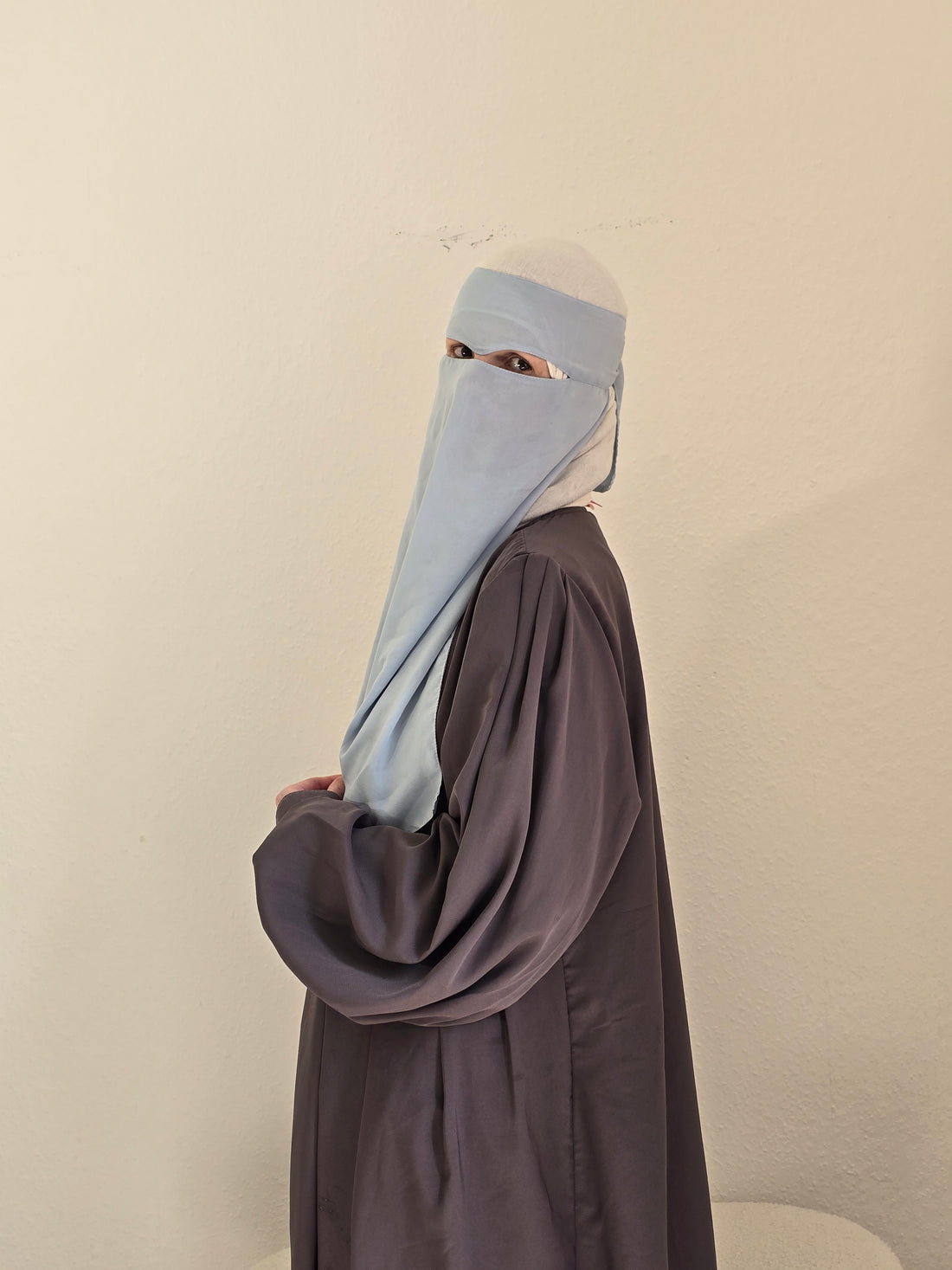 Soft baby blue single layer niqab peak style 