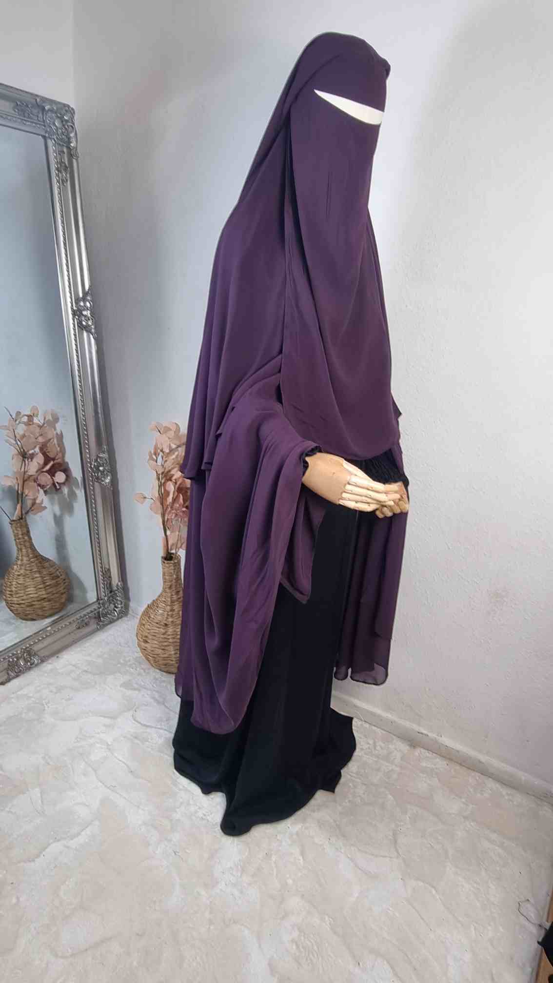 Long layered niqab deep purple OnHerDeen Clothing 