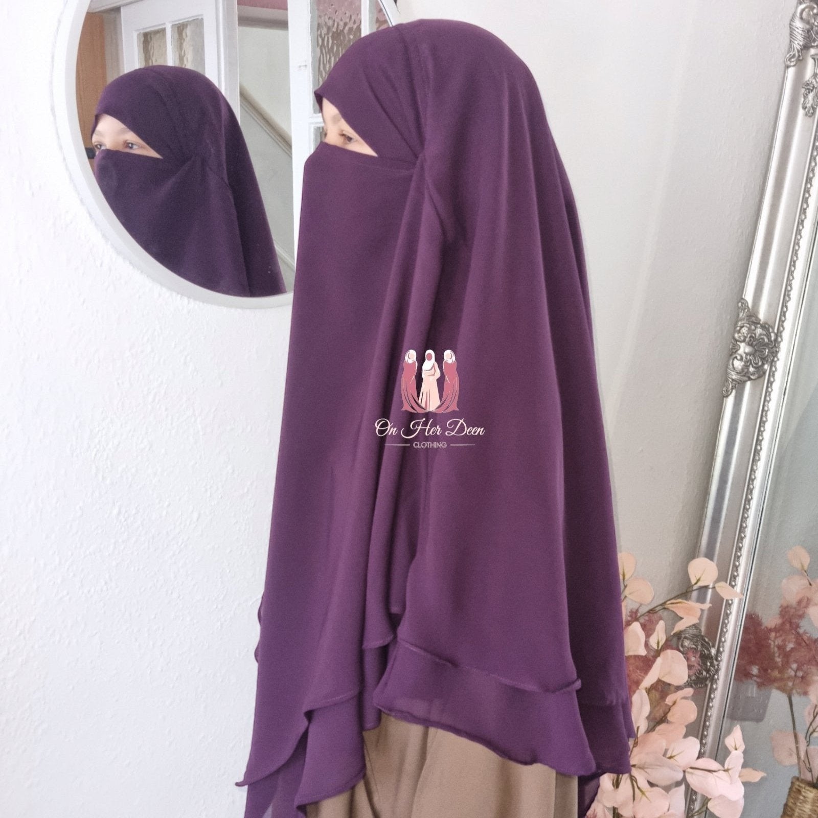 kids 2 Layered Khimar deep purple onhrdeen 