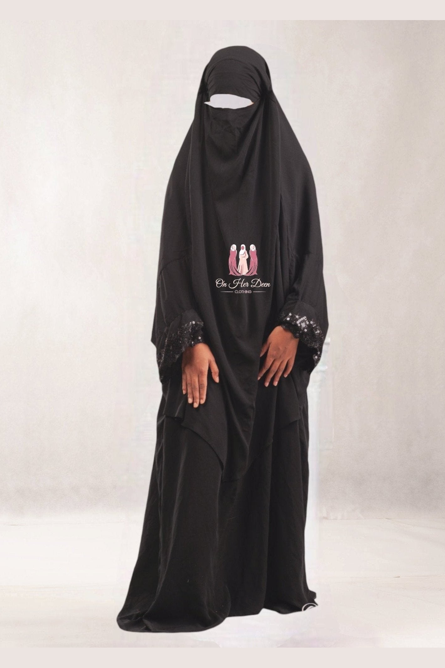 Luxurious Diamond layered khimar back two piece Jilbab - OnHerDeen