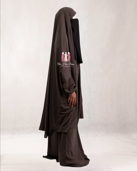 Preimum Matte Charcoal two piece jilbab/prayer dress - OnHerDeen