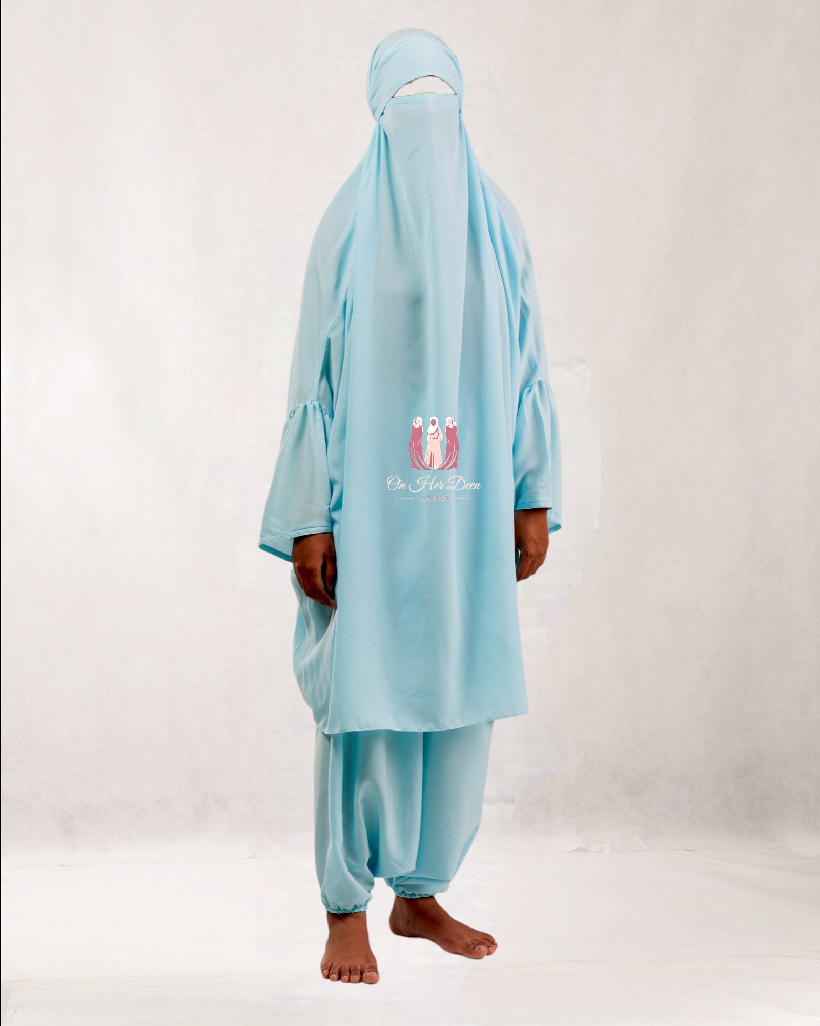 Premium Matte blue 2piece Jilbab with hareem pants - OnHerDeen