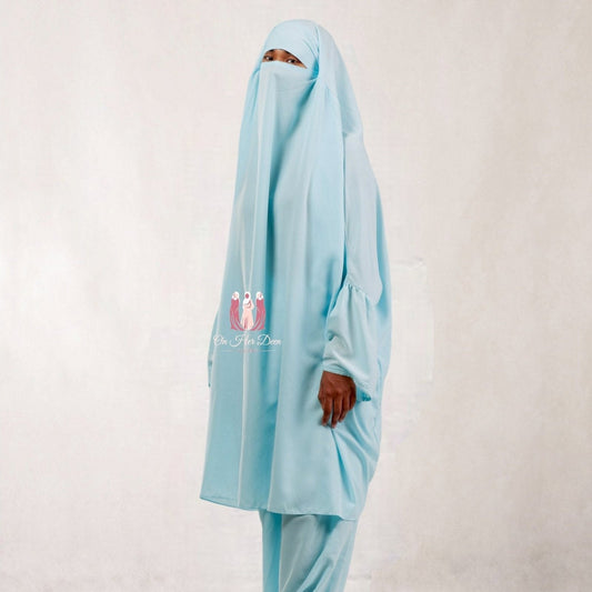 Premium Matte blue 2piece Jilbab with hareem pants - OnHerDeen